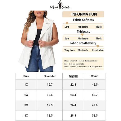 Plus Size Women's Denim Jacket Sleeveless Waistline Notched Lapel Button Denim Vests