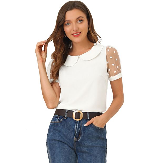 Polka dot short shops sleeve blouse