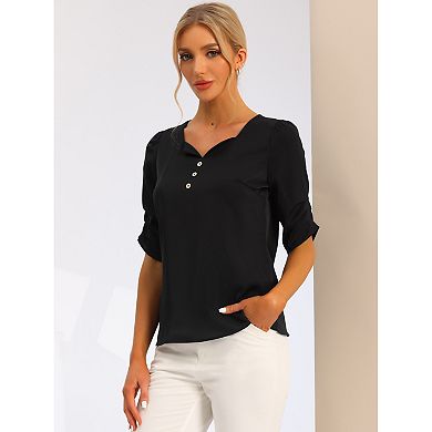 Women's Square Neck Pleated Short Sleeve Office Work Top