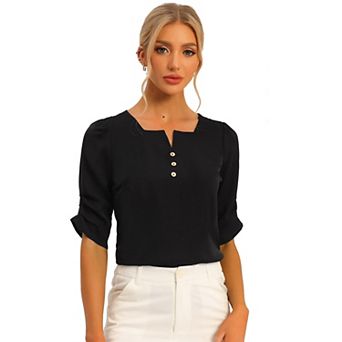 Women's Square Neck Pleated Short Sleeve Office Work Top