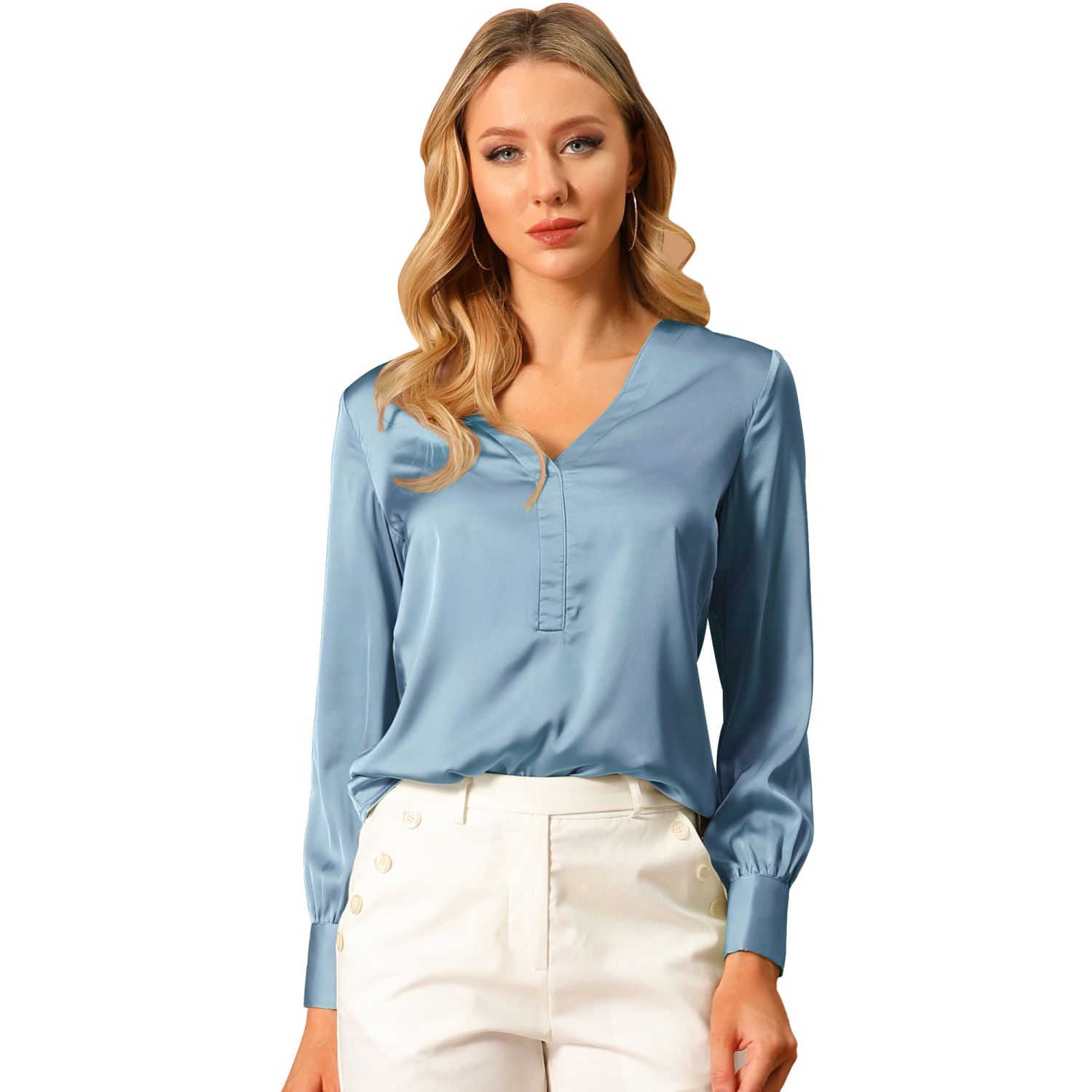 women's long sleeve satin blouse