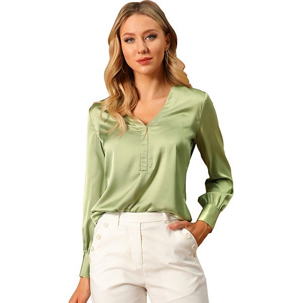 Luxurious Satin Collar Shirt For Women Office Wear Loose Fit Hip Length Polyester