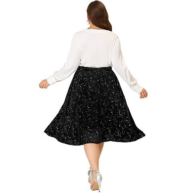 Plus Size Velvet Skirts for Women a Line Knee Length Star Print Flare Skirt