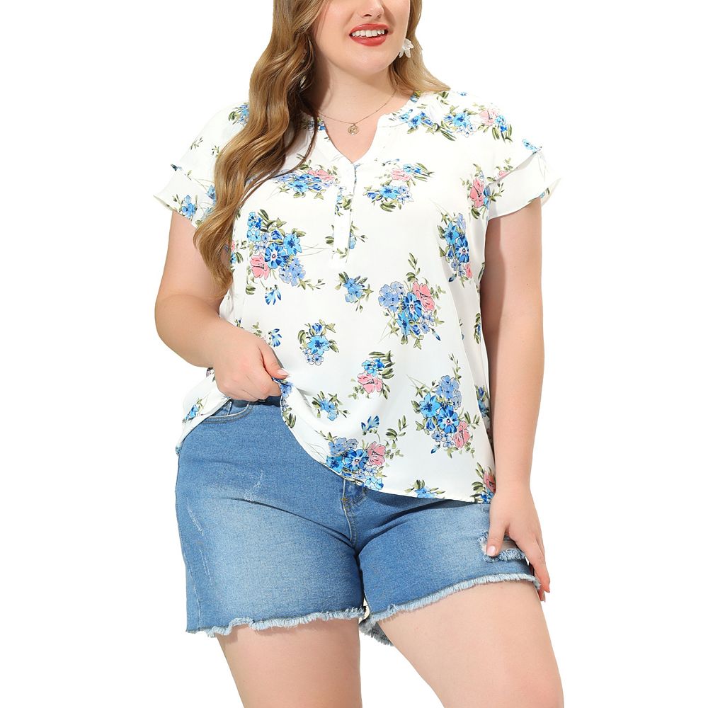 Umgee Full Size Jacquard Round Neck Ruffled Puff Sleeve Blouse Plus Size main image 0