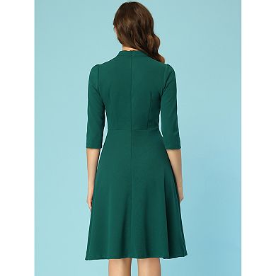 Sheath Dresses for Women's 3/4 Sleeves Stand Collar Elegant Business A-Line Dress