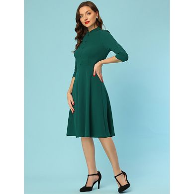 Sheath Dresses for Women's 3/4 Sleeves Stand Collar Elegant Business A-Line Dress