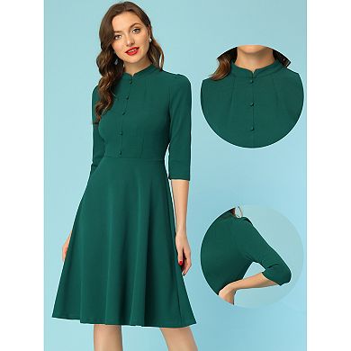 Sheath Dresses for Women's 3/4 Sleeves Stand Collar Elegant Business A-Line Dress