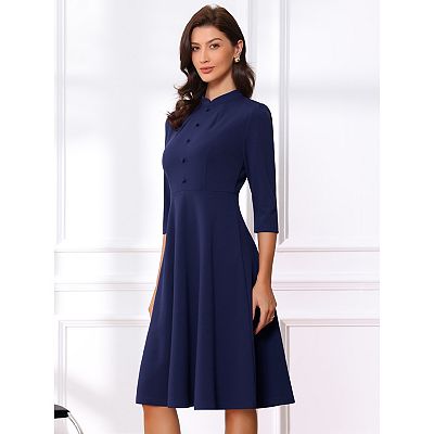 Sheath Dresses for Women's 3/4 Sleeves Stand Collar Elegant