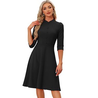 Sheath Dresses For Women's 3/4 Sleeves Stand Collar Elegant Business A-line Dress