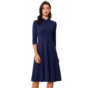 Sheath Dresses for Women's 3/4 Sleeves Stand Collar Elegant Business A-Line Dress