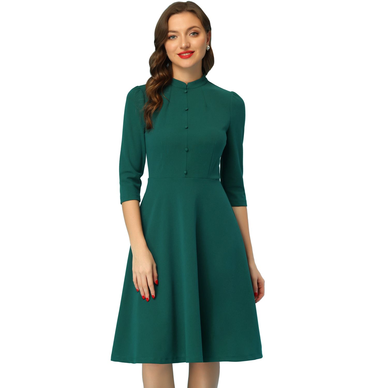 Sheath Dresses For Women's 3/4 Sleeves Stand Collar Elegant Business A-line  Dress