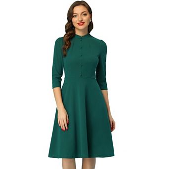 Sheath Dresses for Women's 3/4 Sleeves Stand Collar Elegant Business A-Line Dress