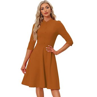 Sheath Dresses For Women's 3/4 Sleeves Stand Collar Elegant Business A-line Dress