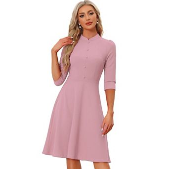Sheath Dresses For Women's 3/4 Sleeves Stand Collar Elegant Business A-line Dress