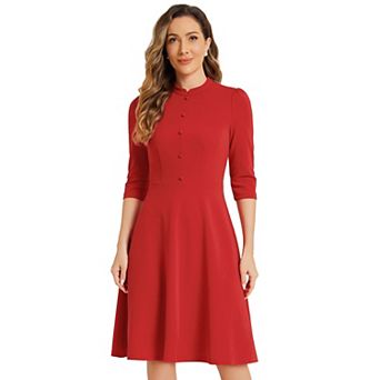 Sheath Dresses For Women's 3/4 Sleeves Stand Collar Elegant Business A-line Dress