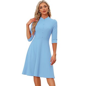 Sheath Dresses For Women's 3/4 Sleeves Stand Collar Elegant Business A-line Dress
