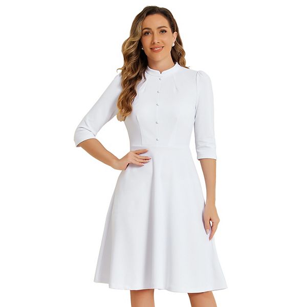 スーツ・フォーマル・ドレス et.UNIVER Big collar A-line dress Sheath Dresses for Women's 3/4 Sleeves Stand Collar Elegant