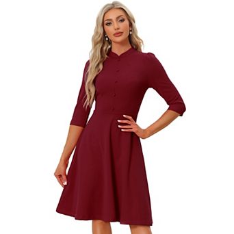 Sheath Dresses for Women's 3/4 Sleeves Stand Collar Elegant Business A-Line Dress