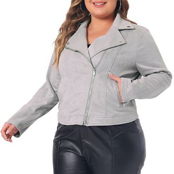 Women's Plus Size Zip Up Faux Suede Cropped Motorcycle Jacket