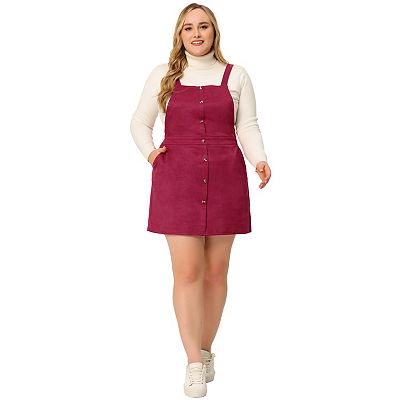 Women s Plus Size Suspender Skirt High Waist A Line Suede Overall Dress