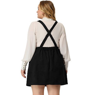 Women's Plus Size Suspender Skirt High Waist A-line Suede Overall Dress