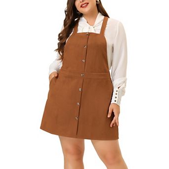 Women's Plus Size Suspender Skirt High Waist A-Line Suede Overall Dress
