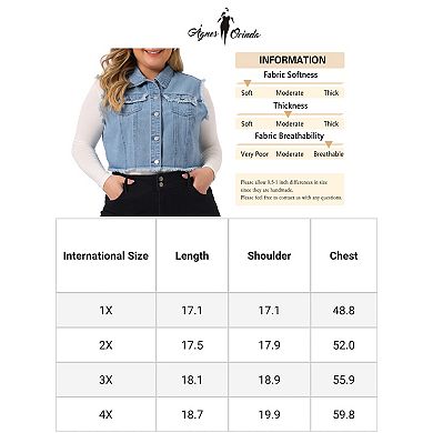 Women's Plus Size Denim Vest Button Down Sleeveless Crop Jean Vests