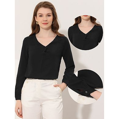 Chiffon Blouse For Women's V Neck Long Sleeve Business Causal Shirt