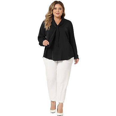 Women's Plus Size Tie V Neck Long Sleeve Chiffon Office Shirt