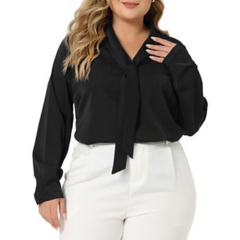 Women's Plus Size Tie V Neck Long Sleeve Chiffon Office Shirt