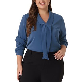 Women's Plus Size Tie V Neck Long Sleeve Chiffon Office Shirt