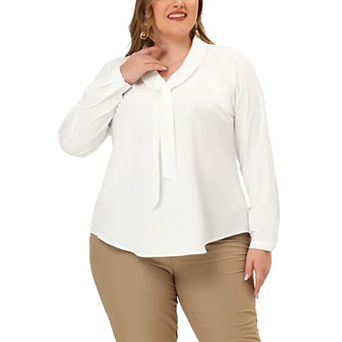 Women's Plus Size Tie V Neck Long Sleeve Chiffon Office Shirt