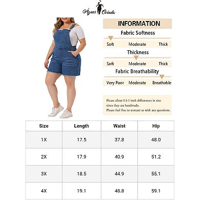 Plus Size Overalls Denim Pants for Women Ripped Raw Hem Chambray Shorts Pants