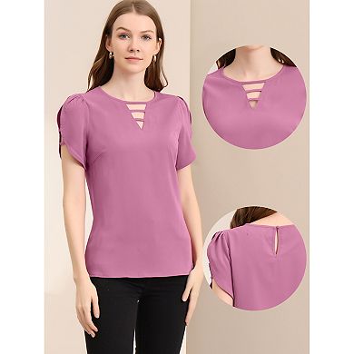 Women's Cutout Round Neck Cap Sleeve Casual Top