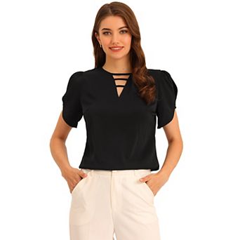 Women's Cutout Round Neck Cap Sleeve Casual Top
