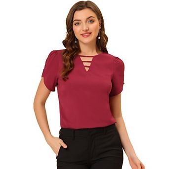 Women's Cutout Round Neck Cap Sleeve Casual Top