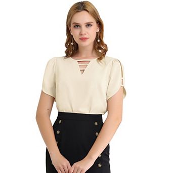 Women's Cutout Round Neck Cap Sleeve Casual Top