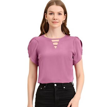 Women's Cutout Round Neck Cap Sleeve Casual Top
