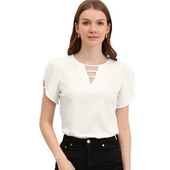 Women's Cutout Round Neck Cap Sleeve Casual Top