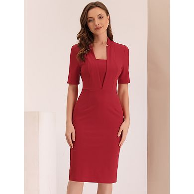 Sheath Dress For Women's V Neck Short Sleeve Work Office Bodycon Midi Dresses