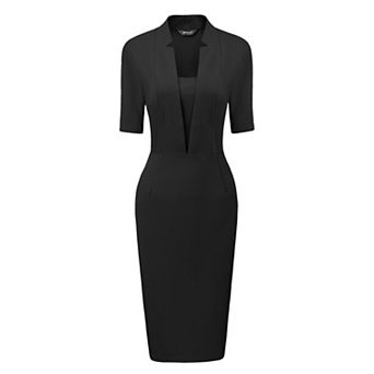 Sheath Dress for Women's V Neck Short Sleeve Work Office Bodycon Midi Dresses