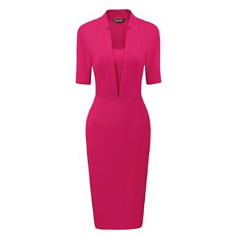 Sheath Dress for Women's V Neck Short Sleeve Work Office Bodycon Midi Dresses