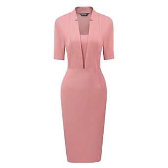 Sheath Dress for Women's V Neck Short Sleeve Work Office Bodycon Midi Dresses