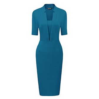 Sheath Dress for Women's V Neck Short Sleeve Work Office Bodycon Midi Dresses
