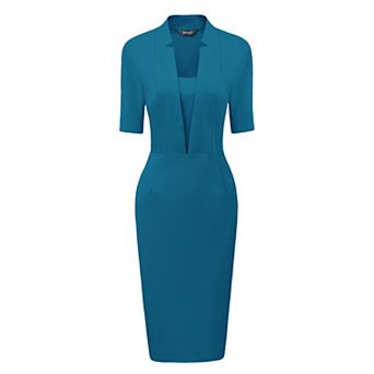 Sheath Dress for Women's V Neck Short Sleeve Work Office Bodycon Midi Dresses