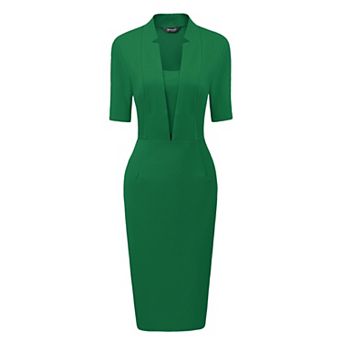 Sheath Dress for Women's V Neck Short Sleeve Work Office Bodycon Midi Dresses