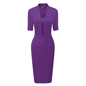 Sheath Dress for Women's V Neck Short Sleeve Work Office Bodycon Midi Dresses