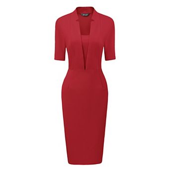 Sheath Dress for Women's V Neck Short Sleeve Work Office Bodycon Midi Dresses