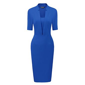 Sheath Dress for Women's V Neck Short Sleeve Work Office Bodycon Midi Dresses