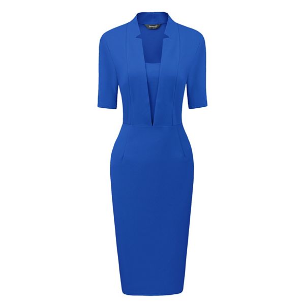 Sheath Dress for Women's V Neck Short Sleeve Work Office Bodycon Midi Dresses